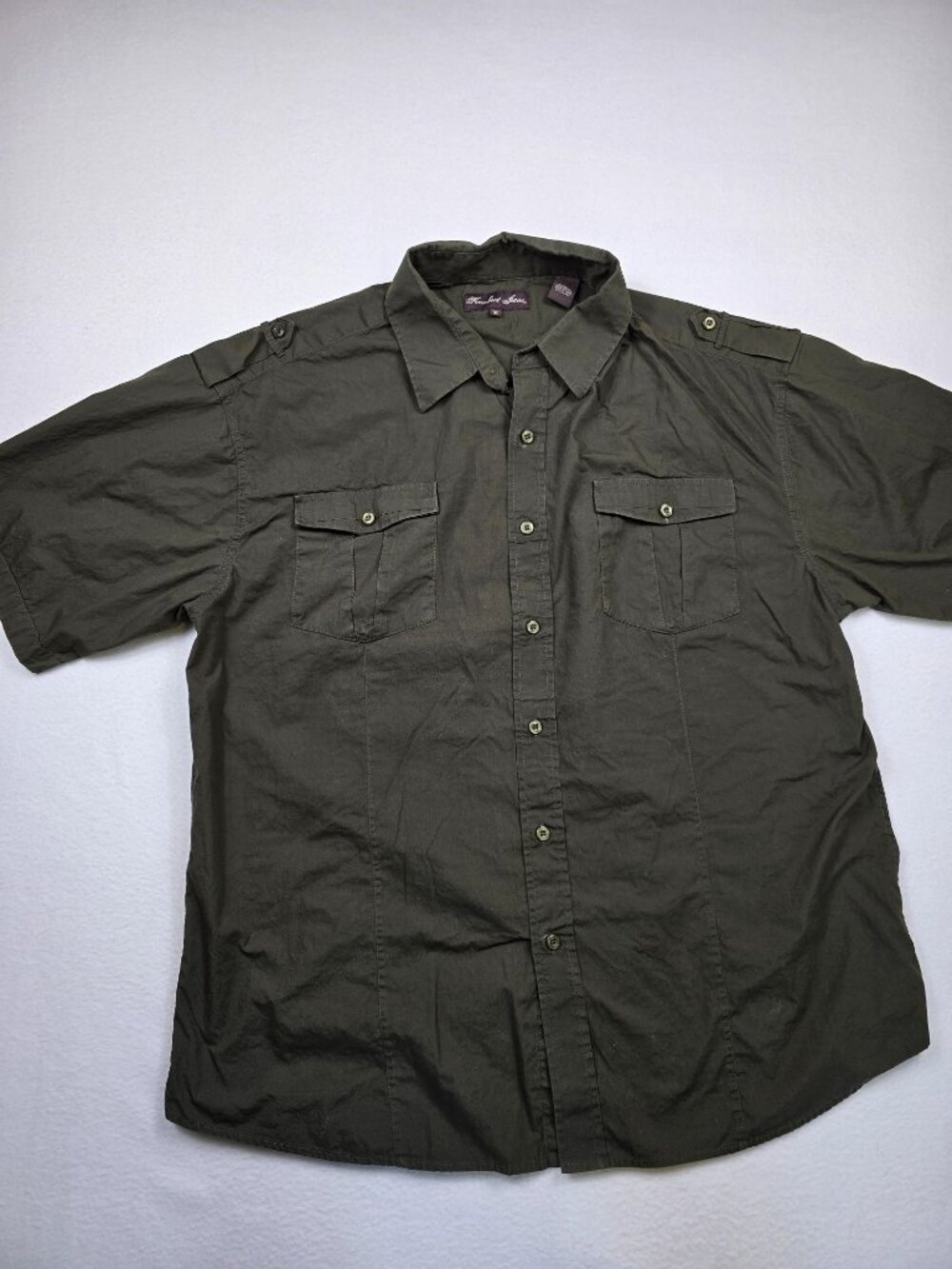 Knockout Jeans Mens Army Green Button-Up Shirt Short Sleeves Pockets Size 3X